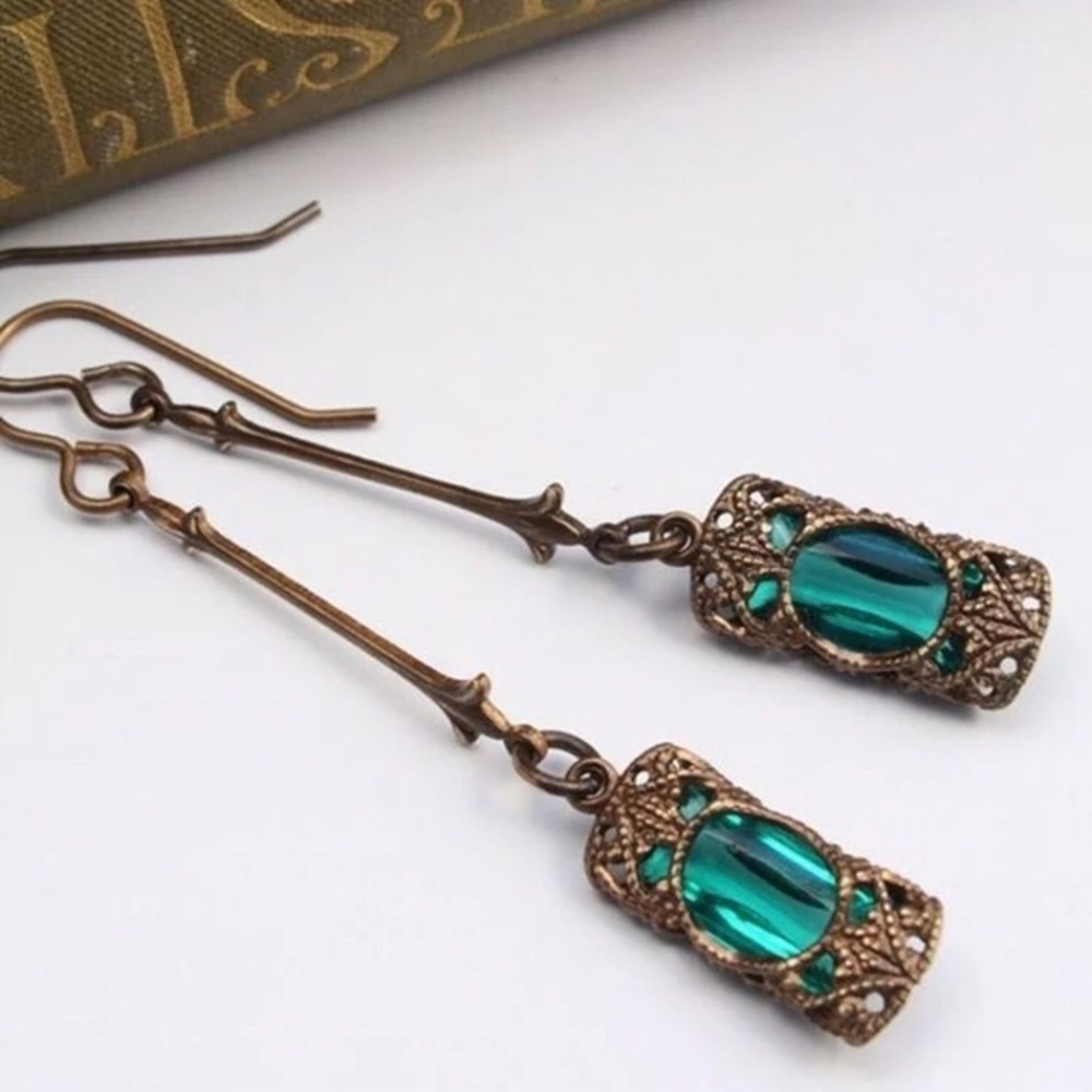 Green And Bronze Bohemian Dangle Earrings